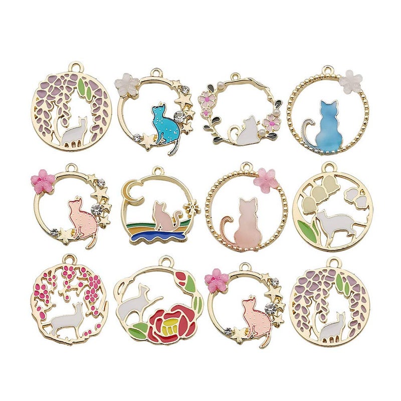 WOCRAFT 20 pcs Gold Plated Enamel Flower Cat Charms Pendant for Jewelry Making Necklace Bracelet Earring and Slime DIY Jewelry Accessories Charms (M451) - Image 1